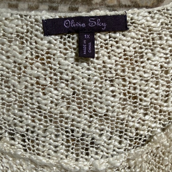 Olivia Sky Cream Open-Knit Tassel Fringe Sweater - Size 1X - Picture 8 of 9